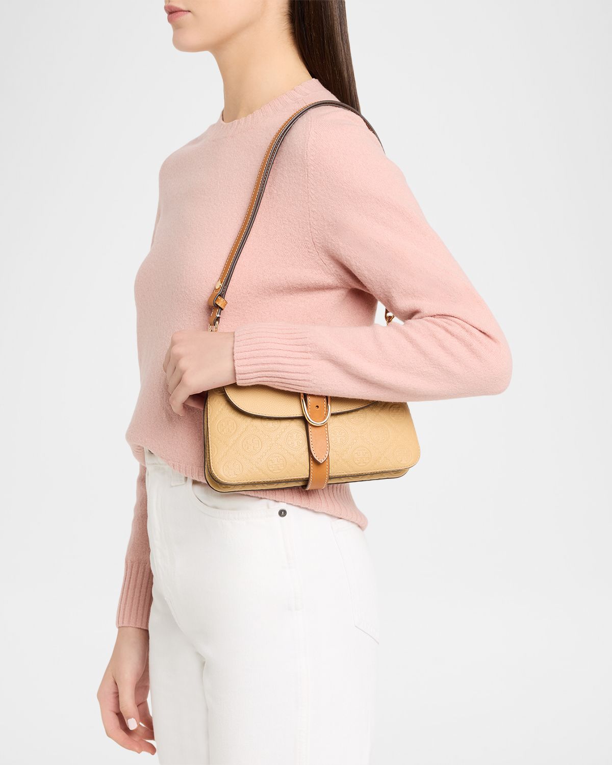 Tory Burch T Monogram Pebbled Leather Shoulder Bag