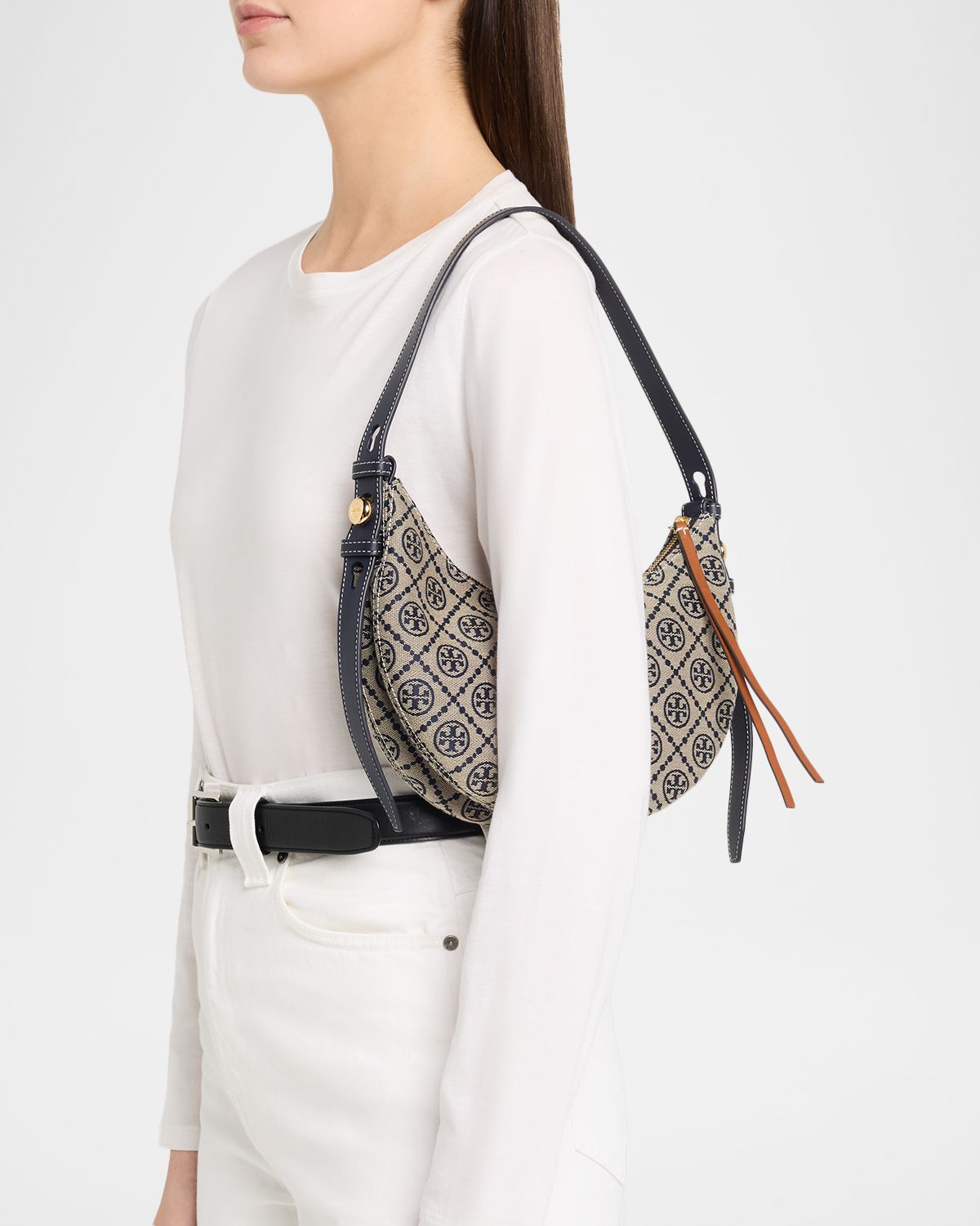 Tory Burch Romy T Monogram Half-Moon Shoulder Bag