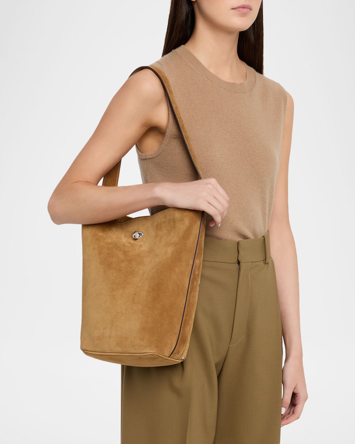 Tory Burch Turn-Lock Suede Bucket Bag