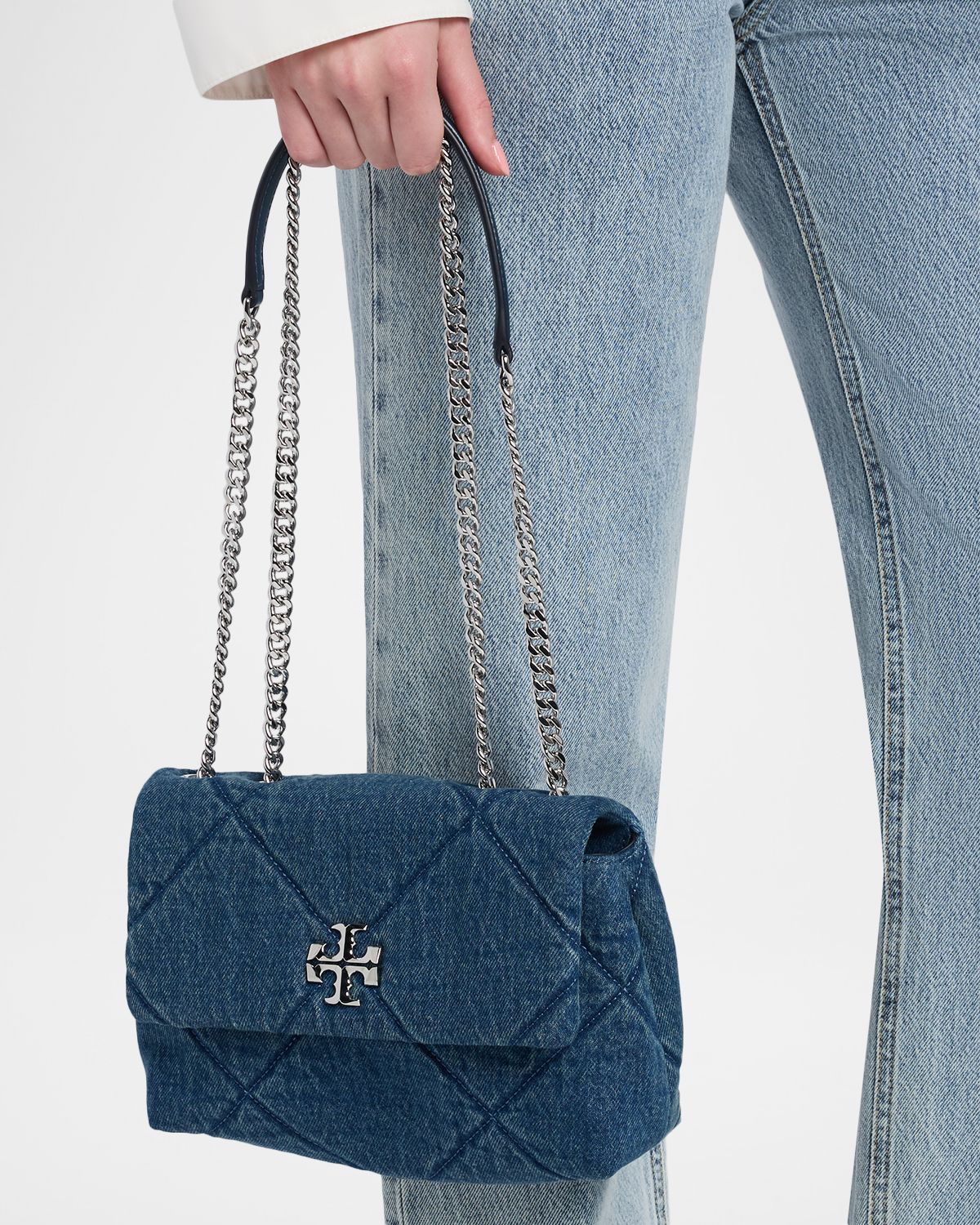 Tory Burch Kira Small Diamond-Quilted Denim Shoulder Bag