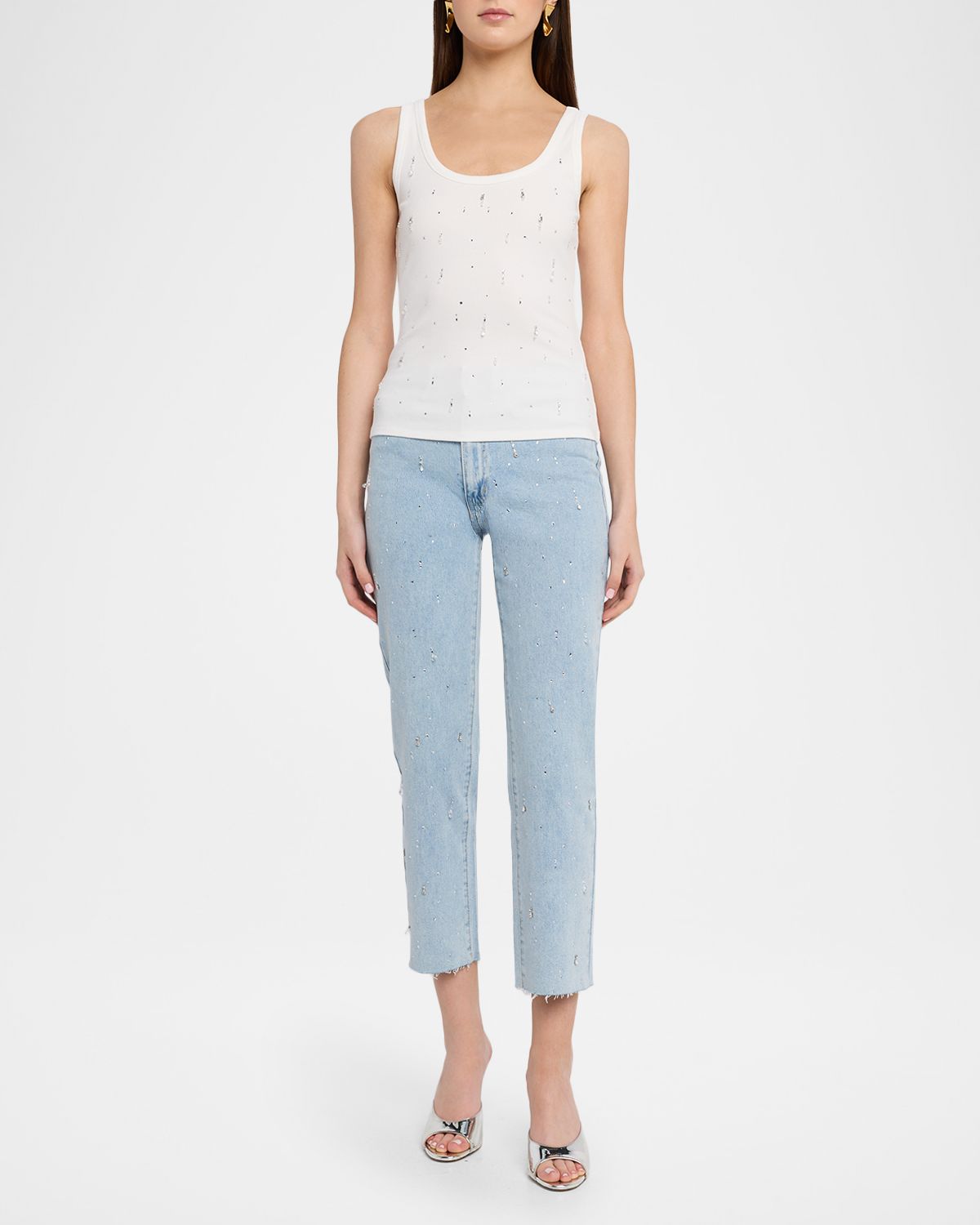 Generation Love Evita Embellished Rib-Knit Jersey Tank Top