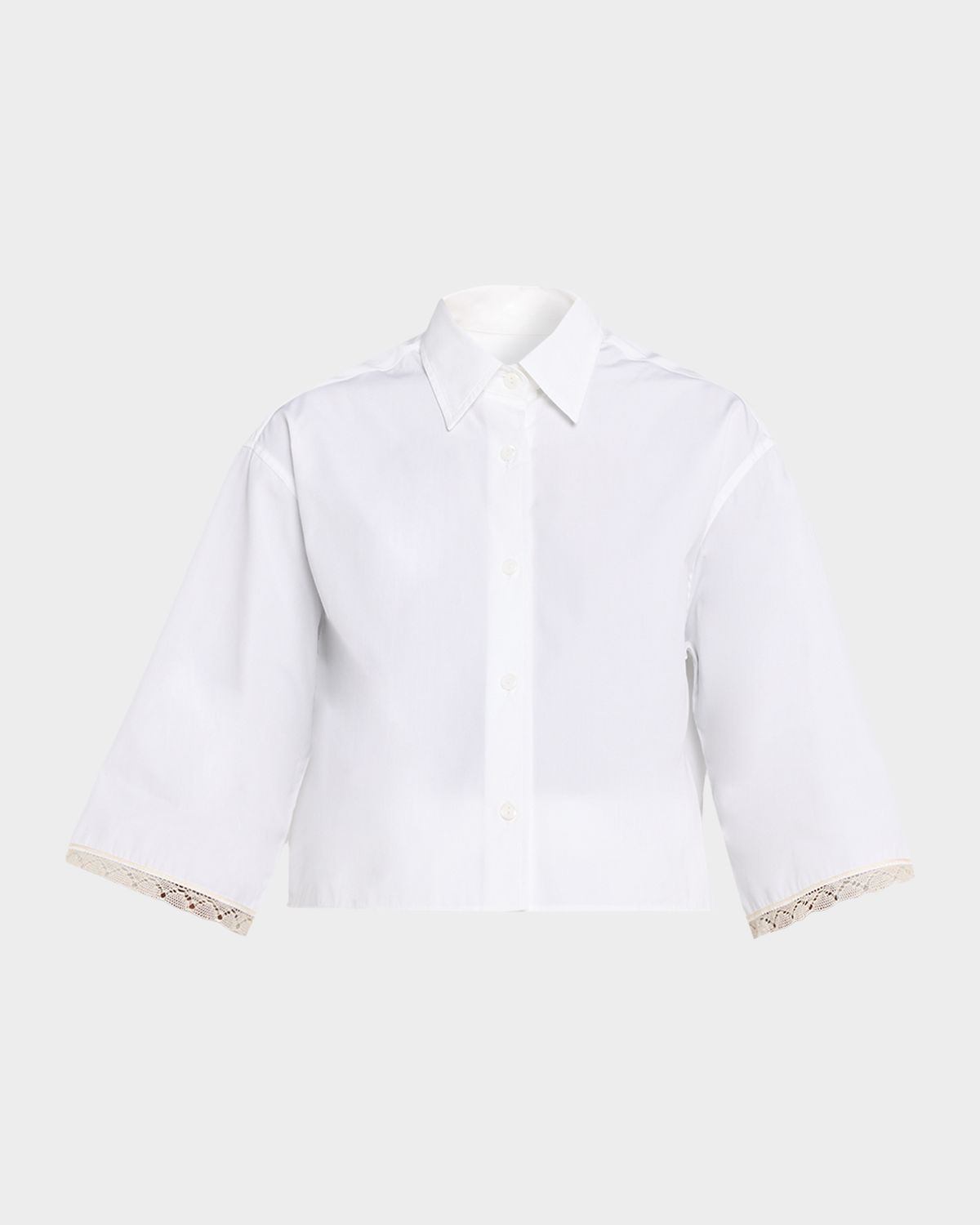 MARIA MCMANUS Lace-Trim Short-Sleeve Crop Button-Down Shirt