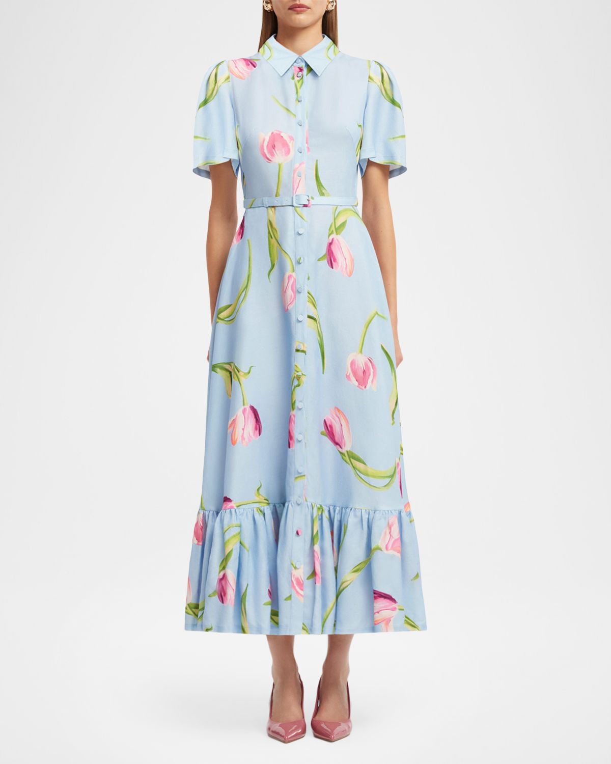 LEO LIN Becca Belted Floral Short-Sleeve Midi Dress | Thumbnail 7 LEO LIN Becca Belted Floral Short-Sleeve Midi Dress | Thumbnail 7
