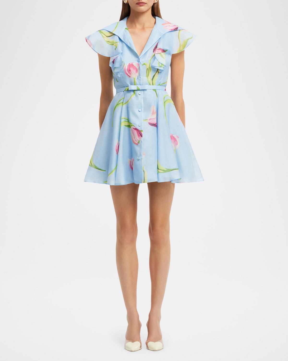 LEO LIN Isla Belted Lapel-Collar Floral Mini Dress | Thumbnail 7