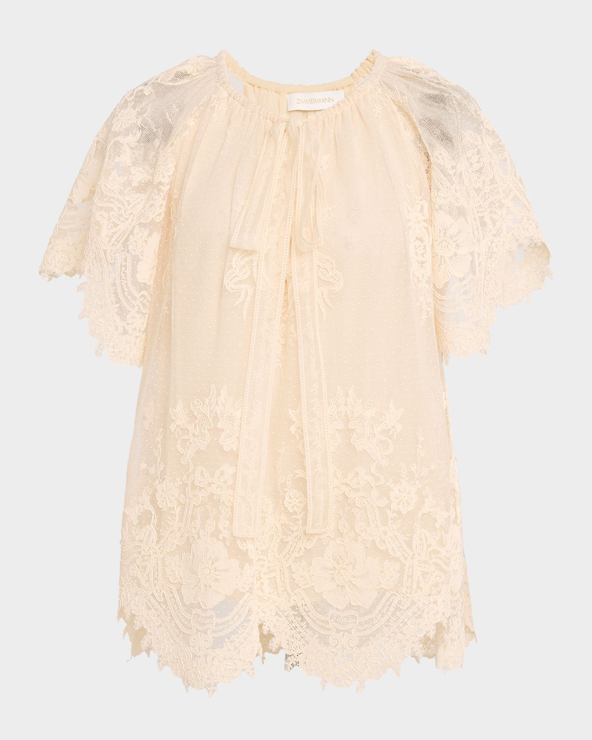 Zimmermann Luna Floral Lace Flutter-Sleeve Blouse