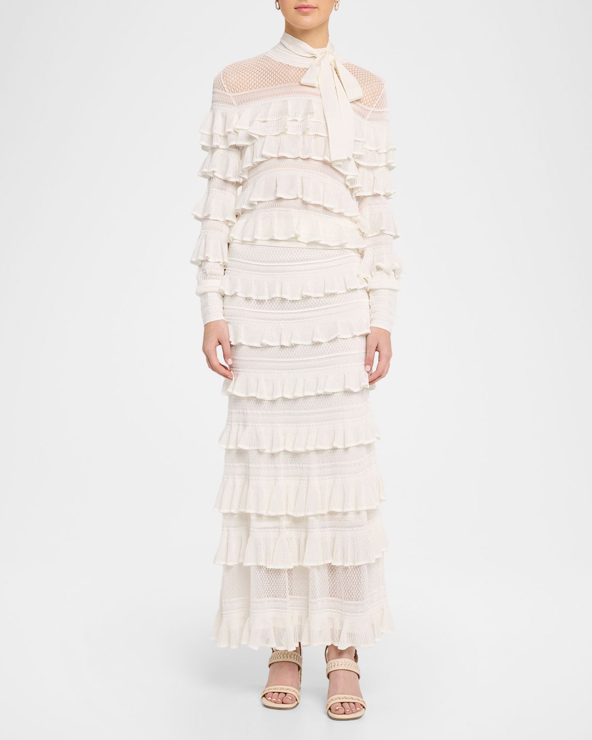 Zimmermann Luna Lace Frill Tie-Neck Top