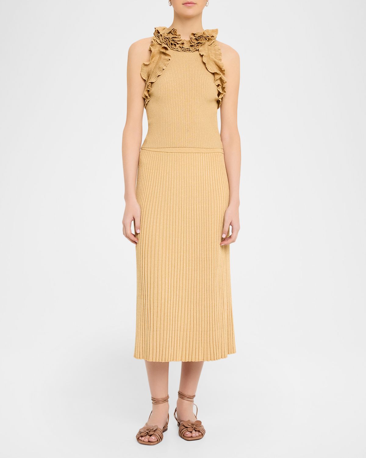 Zimmermann Luna Metallic Ribbed Midi Skirt