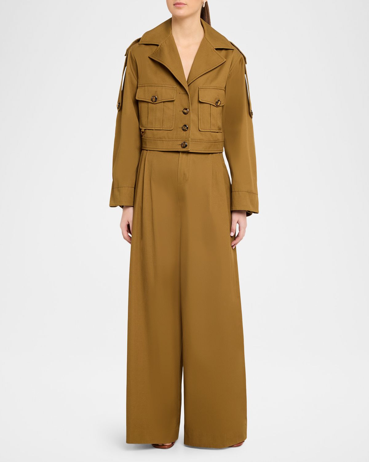 Zimmermann Luna Drill High-Rise Wide-Leg Tailored Pants