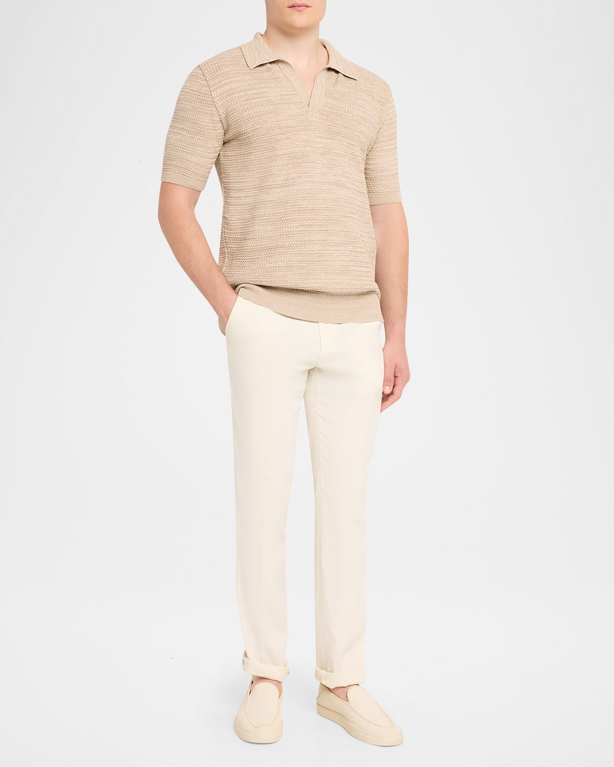 Etro Men 's Johnny Collar Open-Knit Polo Sweater | Thumbnail 2