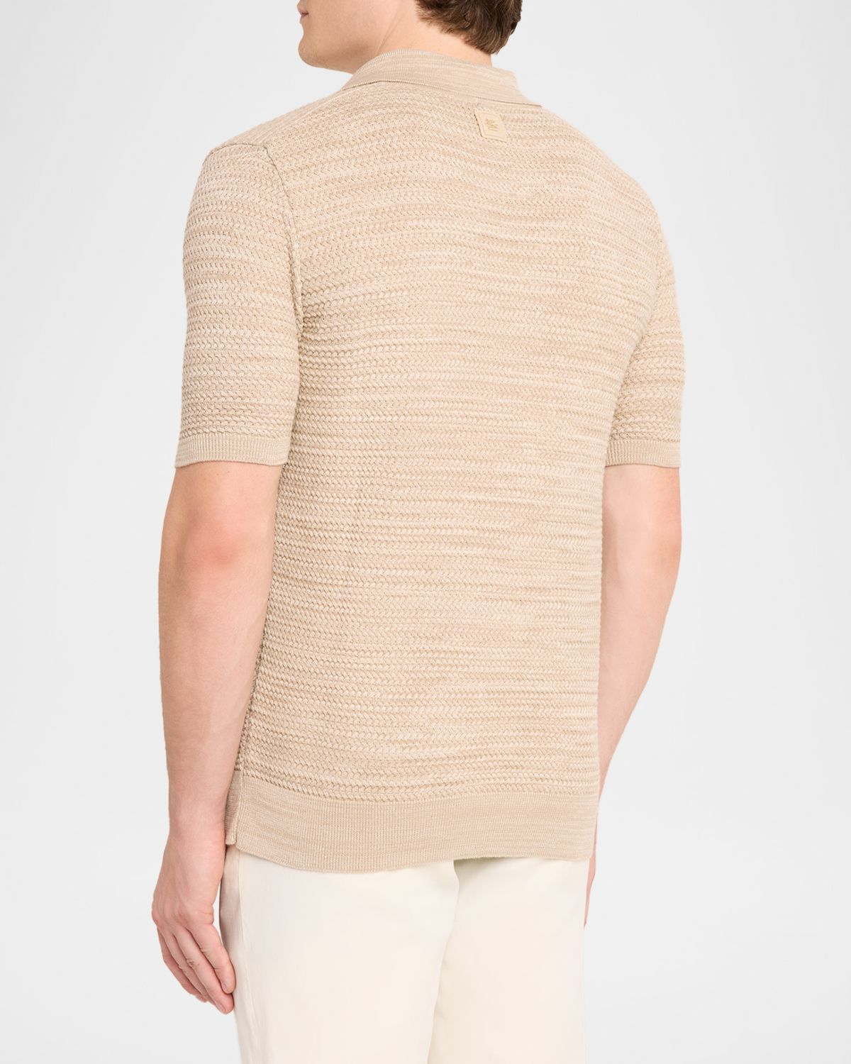 Etro Men 's Johnny Collar Open-Knit Polo Sweater | Thumbnail 3