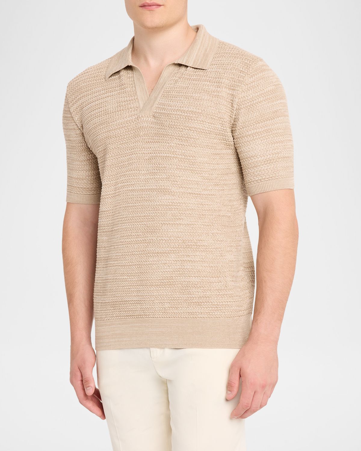 Etro Men 's Johnny Collar Open-Knit Polo Sweater | Thumbnail 4