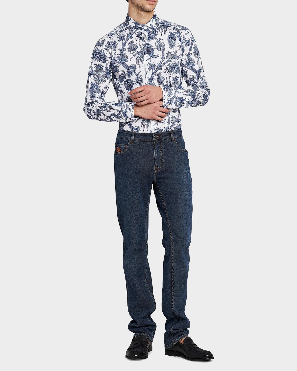 Etro Men 's Floral Paisley Stretch Cotton Sport Shirt | Thumbnail 2 Etro Men 's Floral Paisley Stretch Cotton Sport Shirt | Thumbnail 2