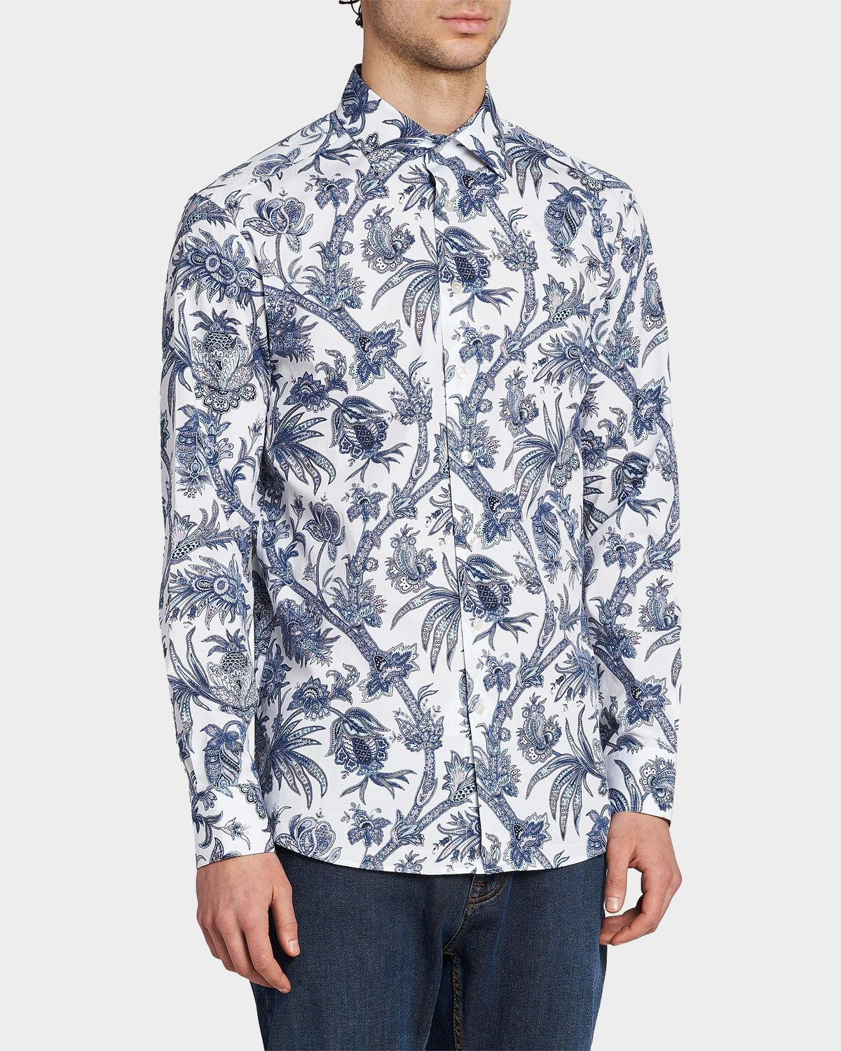 Etro Men 's Floral Paisley Stretch Cotton Sport Shirt | Thumbnail 6 Etro Men 's Floral Paisley Stretch Cotton Sport Shirt | Thumbnail 6