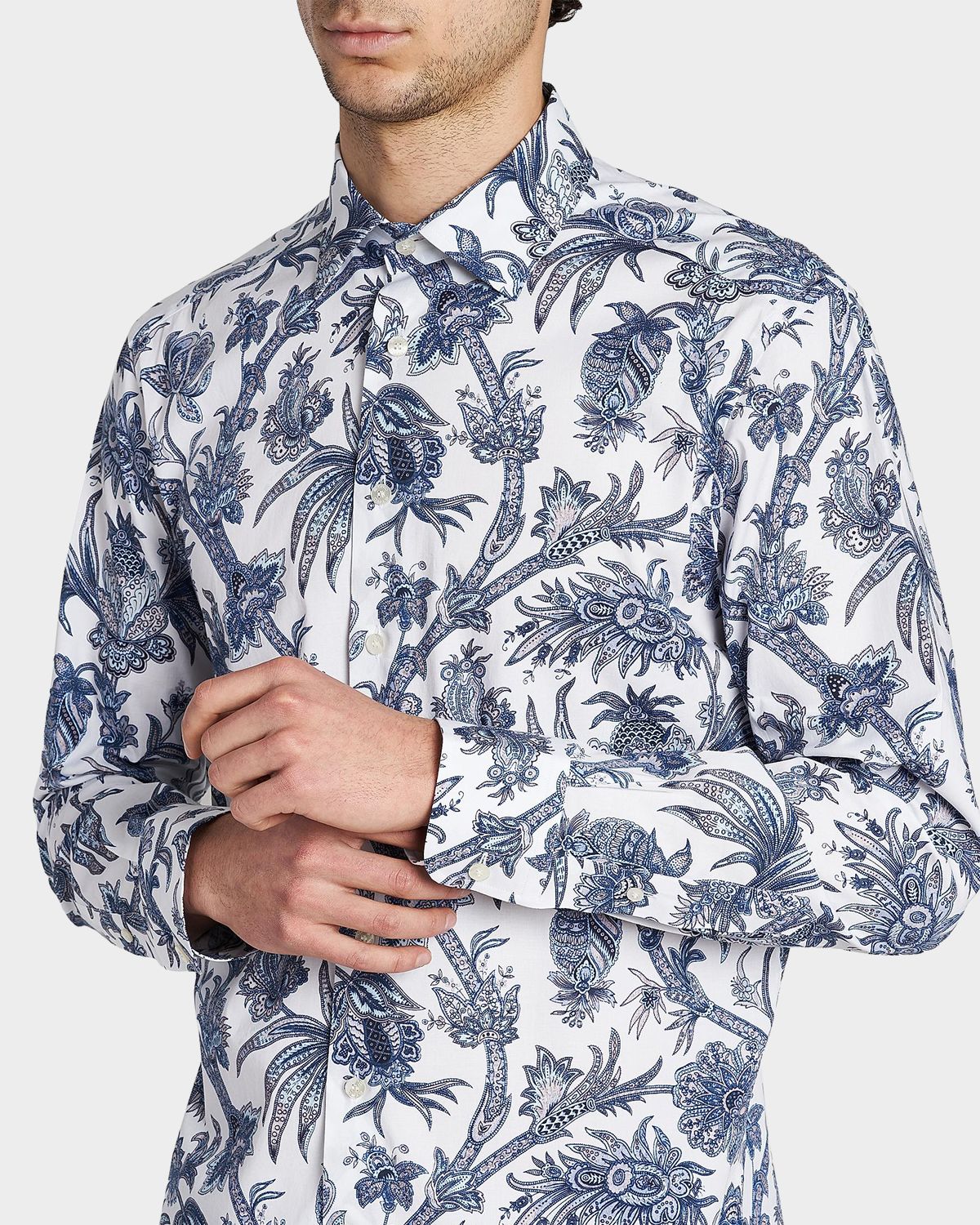 Etro Men 's Floral Paisley Stretch Cotton Sport Shirt | Thumbnail 5 Etro Men 's Floral Paisley Stretch Cotton Sport Shirt | Thumbnail 5