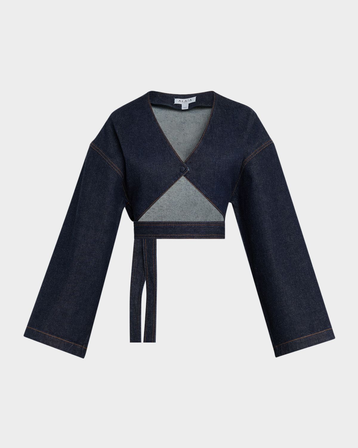 ALAIA Long-Sleeve Denim Crop Wrap Top
