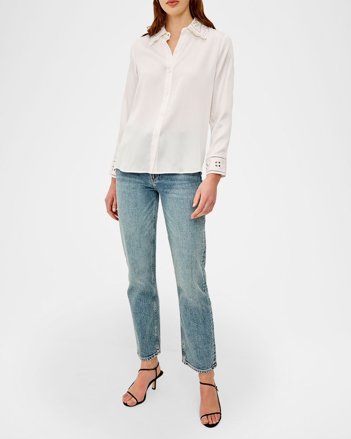 Rails Clarise Silk Scallop-Trimmed Shirt