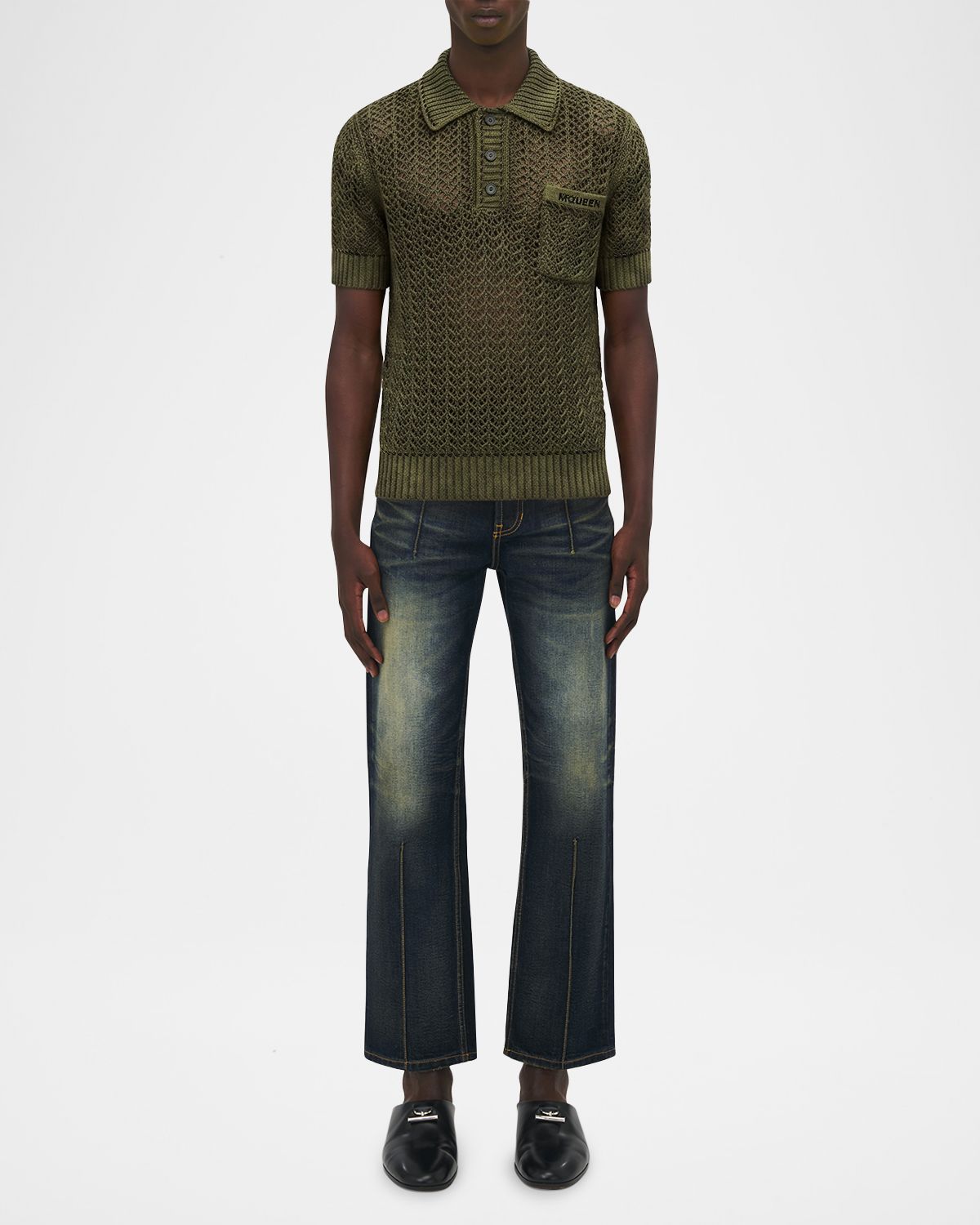 McQueen Men 's Cotton Crochet Pocket Polo Shirt | Thumbnail 6 McQueen Men 's Cotton Crochet Pocket Polo Shirt | Thumbnail 6