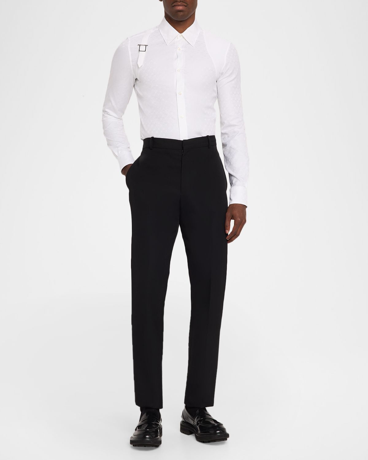 McQueen Men 's Harness-Detail Skull Jacquard Cotton Shirt