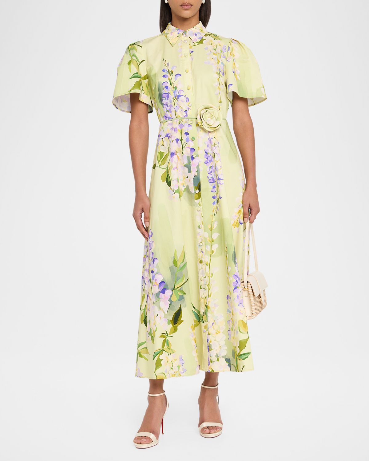 LEO LIN Bianca Floral-Print Cotton Midi Shirtdress