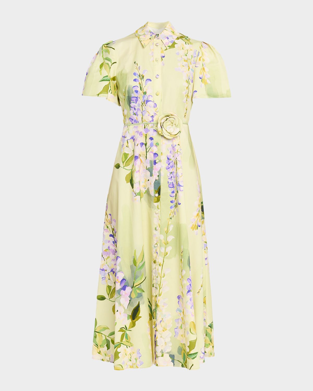 LEO LIN Bianca Floral-Print Cotton Midi Shirtdress