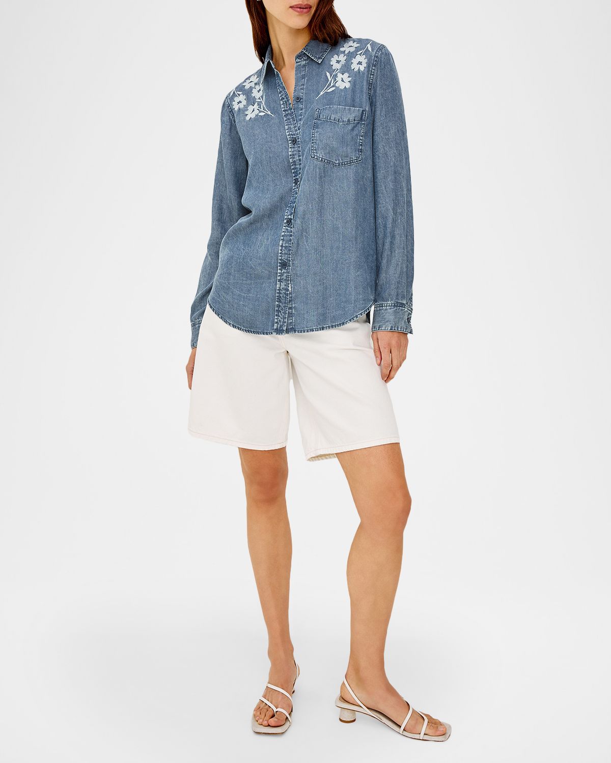 Rails Ingrid Flower-Embroidered Denim Shirt