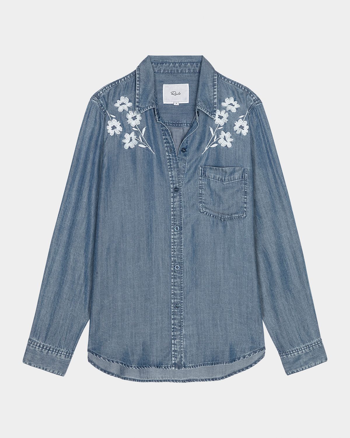 Rails Ingrid Flower-Embroidered Denim Shirt