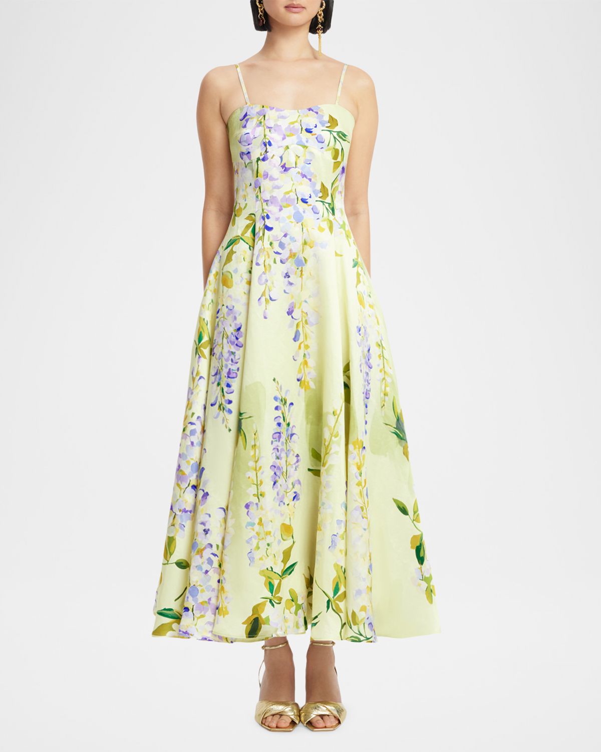 LEO LIN Mariela Belted Floral-Print Sweetheart Midi Dress