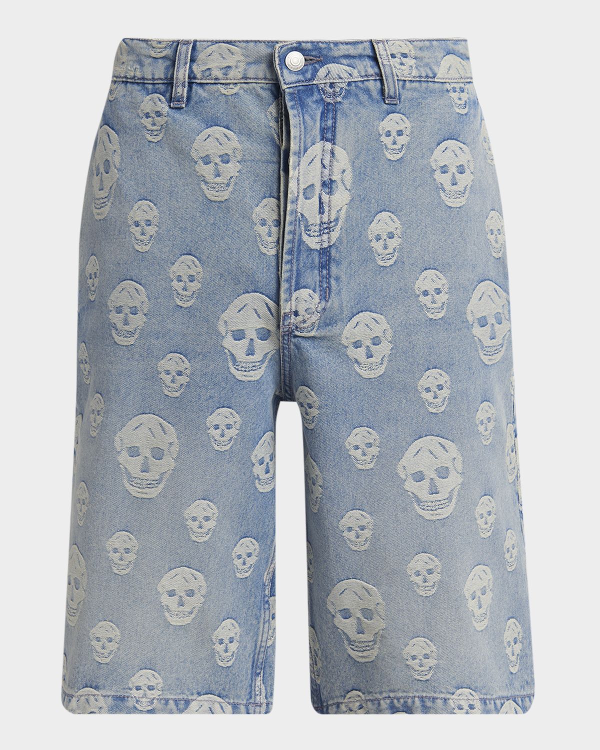 McQueen Men 's Skull-Print Denim Shorts