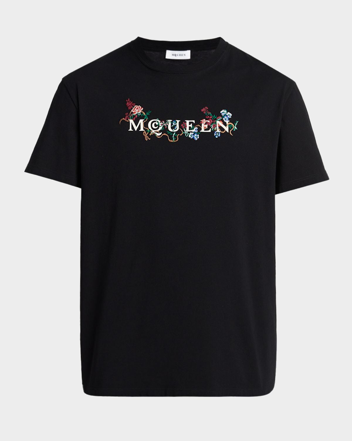 McQueen Men 's Floral-Embroidered Logo T-Shirt