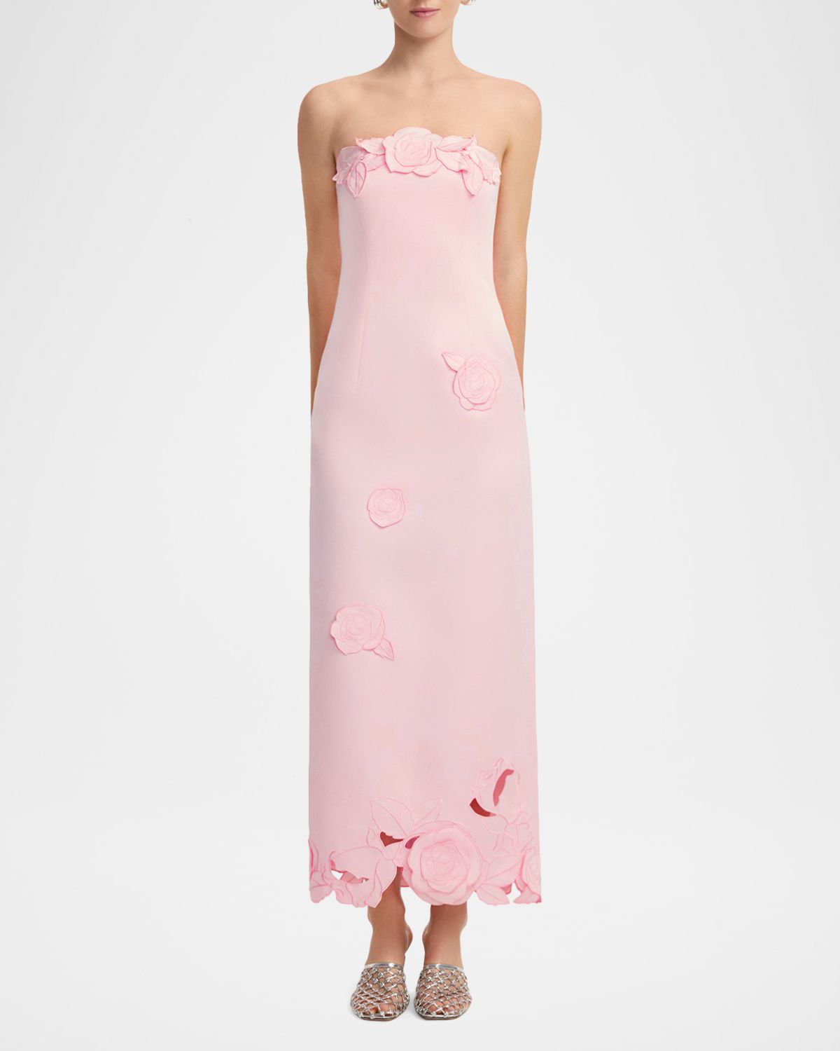 LEO LIN Rayna Strapless Floral Applique Column Gown