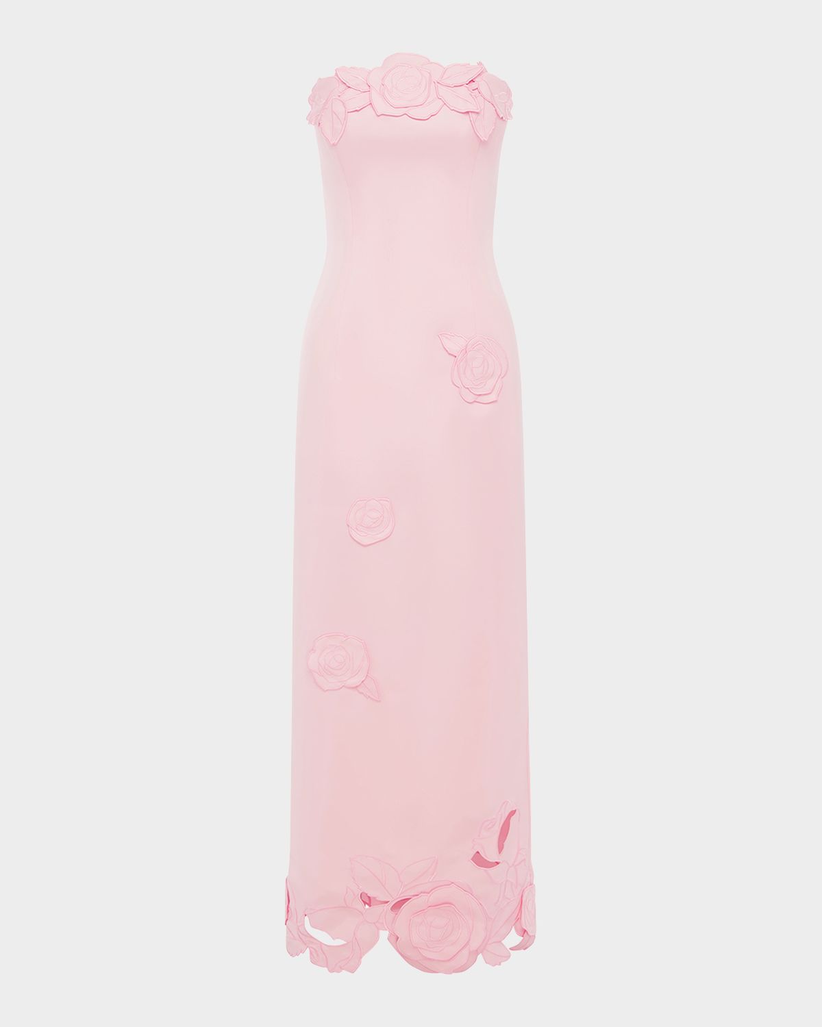 LEO LIN Rayna Strapless Floral Applique Column Gown