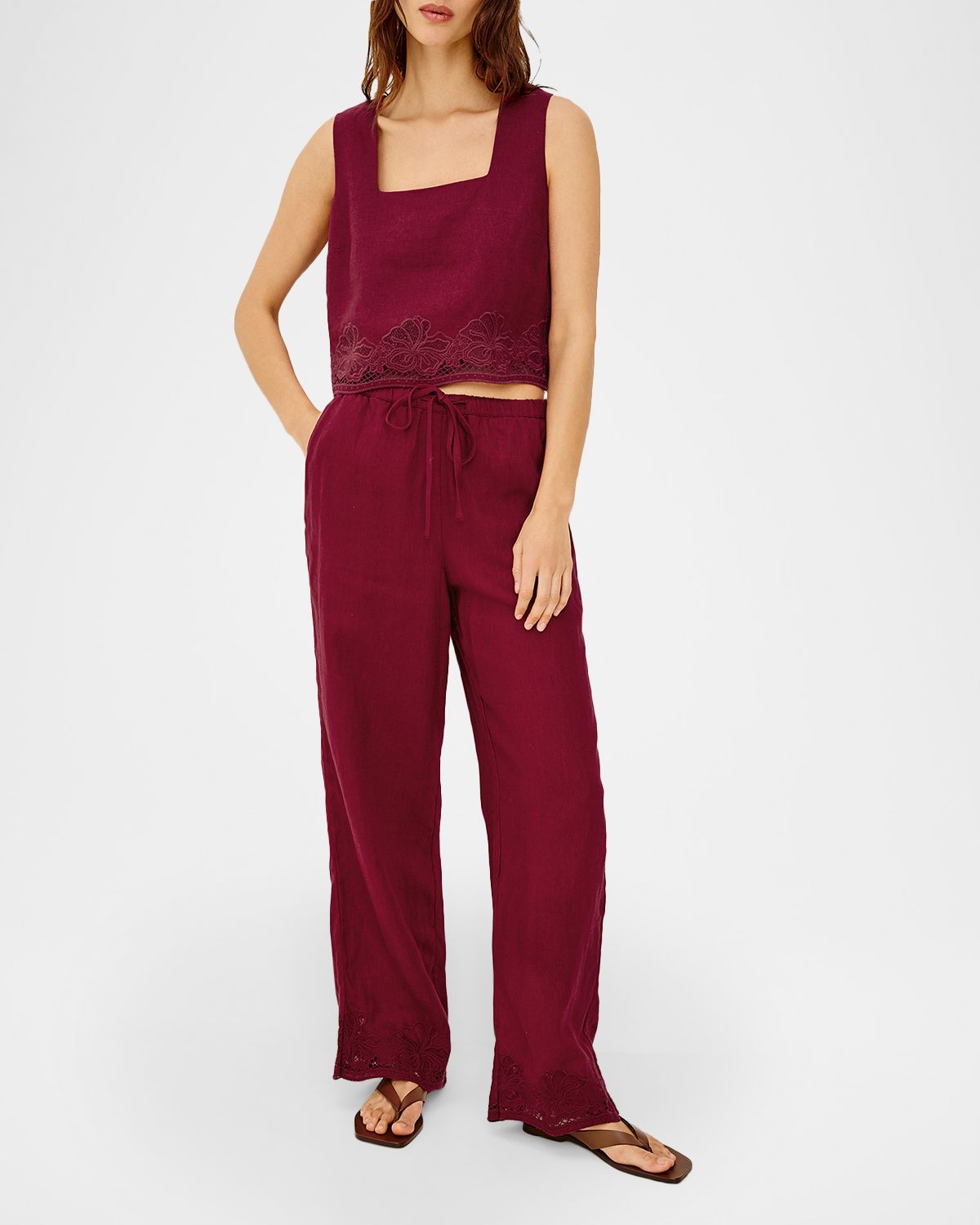 Rails Akira Embroidered Linen Crop Top