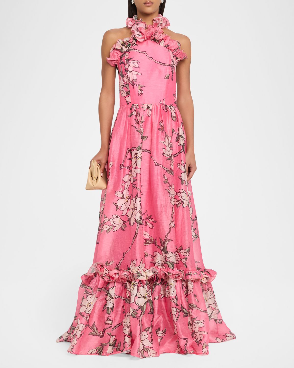 LEO LIN Floral-Print Ruffle Halter Maxi Dress