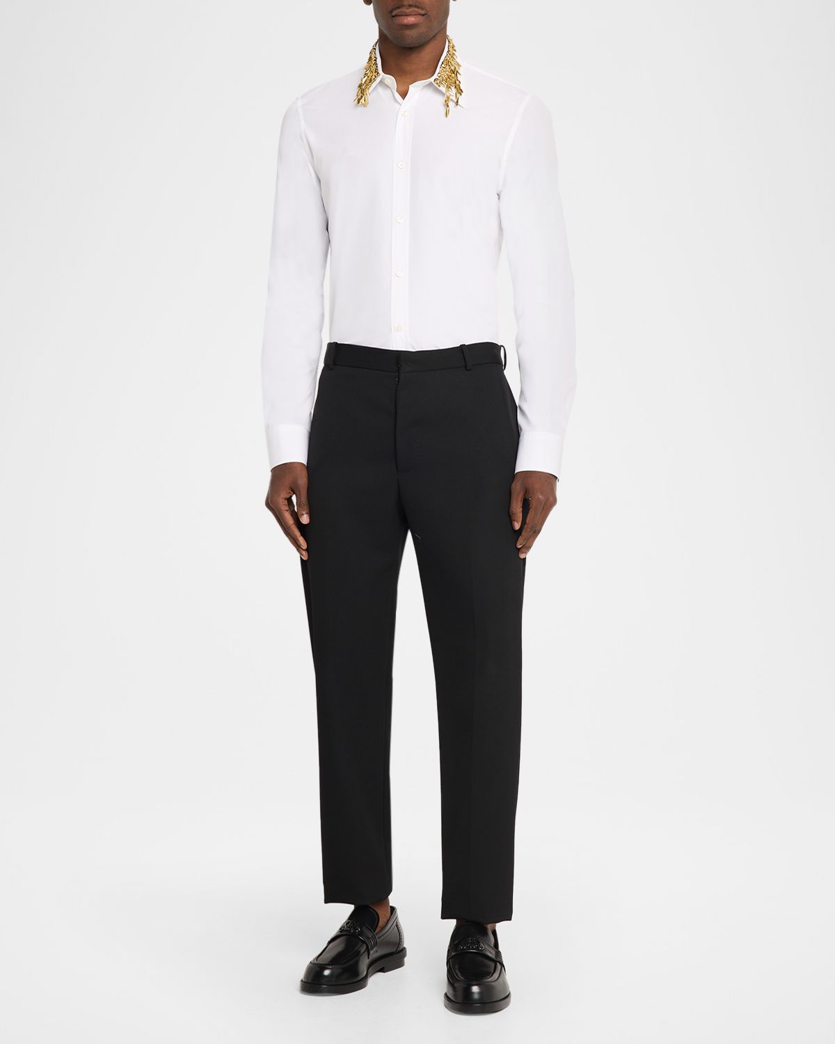 McQueen Men 's Metal Leaves and Crystal-Embellished Collar Poplin Dress Shirt | Thumbnail 5 McQueen Men 's Metal Leaves and Crystal-Embellished Collar Poplin Dress Shirt | Thumbnail 5