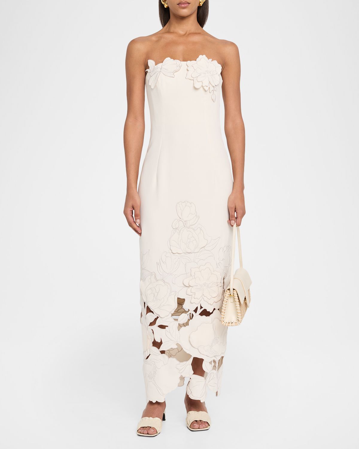 LEO LIN Rayna Strapless Floral Applique Column Maxi Dress