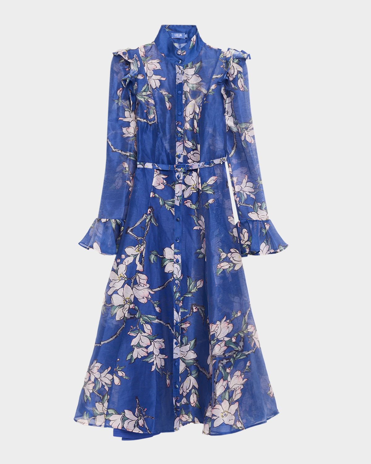 LEO LIN Katrina Ruffle Floral-Print Midi Shirtdress