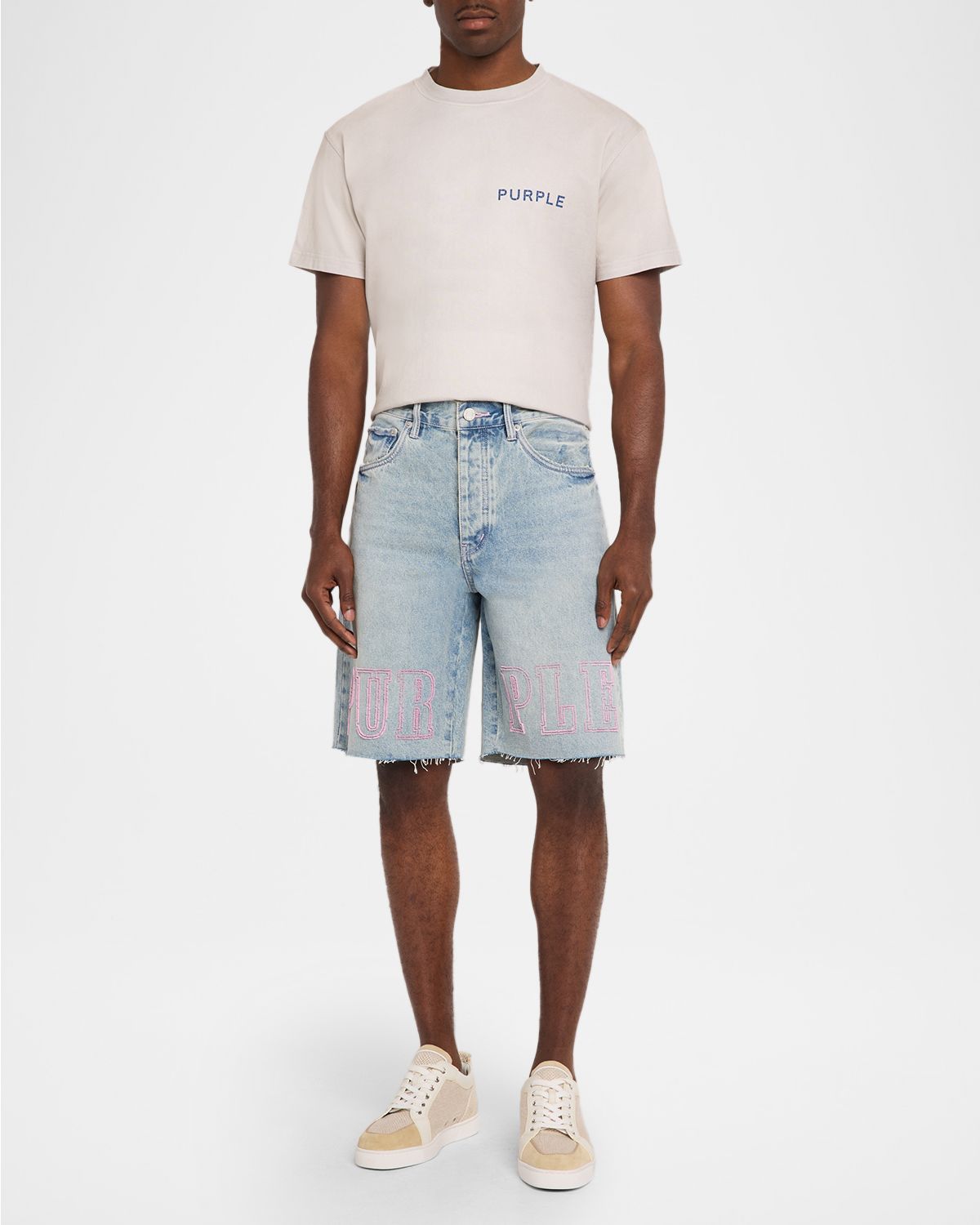 PURPLE Men 's Slab Wordmark Relaxed Denim Shorts