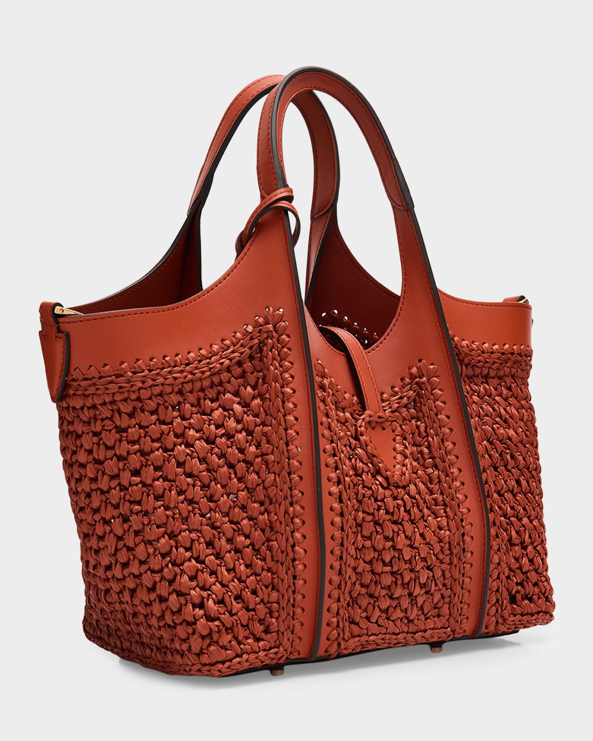 Tod 's Small T Timeless Raffia & Leather Shopping Bag