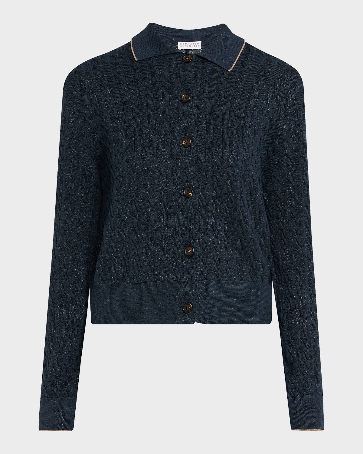 Brunello Cucinelli Shimmering Cable Knit Collared Cardigan | Thumbnail 6 Brunello Cucinelli Shimmering Cable Knit Collared Cardigan | Thumbnail 6