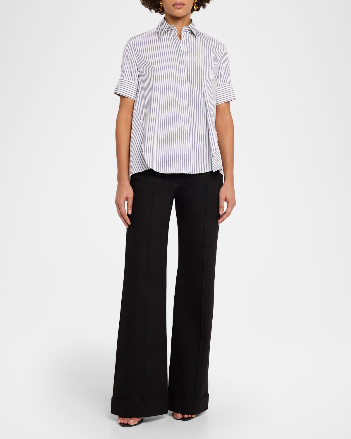 Adam Lippes Charlie Striped Short-Sleeve Button-Down Top - Women's Clothing