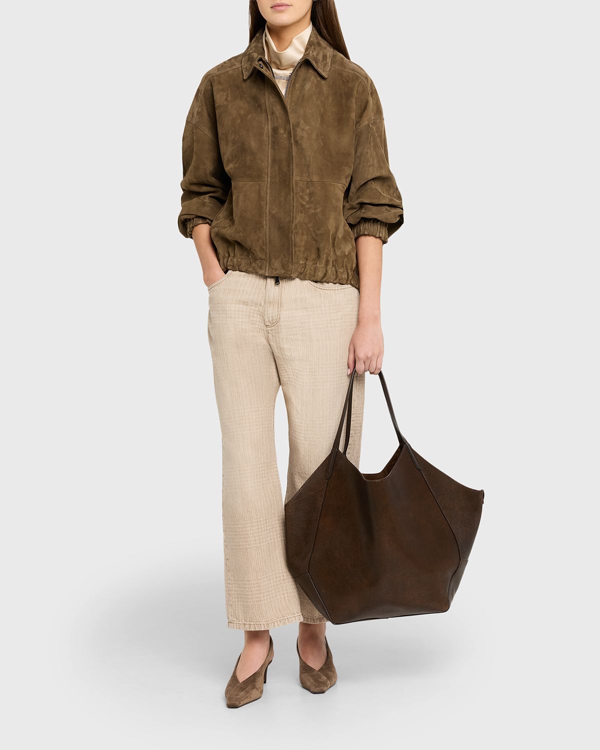 Brunello Cucinelli Check-Print Denim Straight-Leg Crop Pants | Thumbnail 2