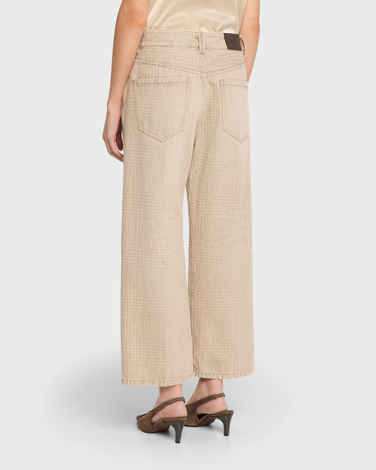 Brunello Cucinelli Check-Print Denim Straight-Leg Crop Pants | Thumbnail 3