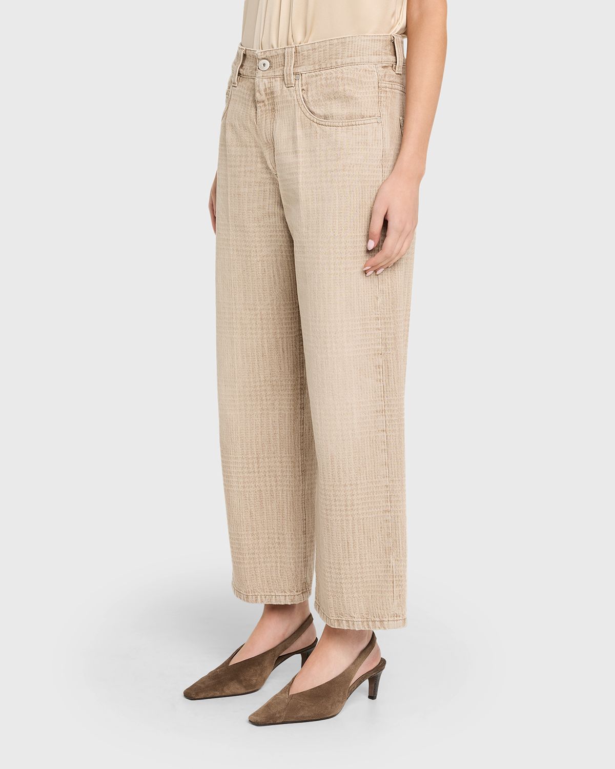 Brunello Cucinelli Check-Print Denim Straight-Leg Crop Pants | Thumbnail 4