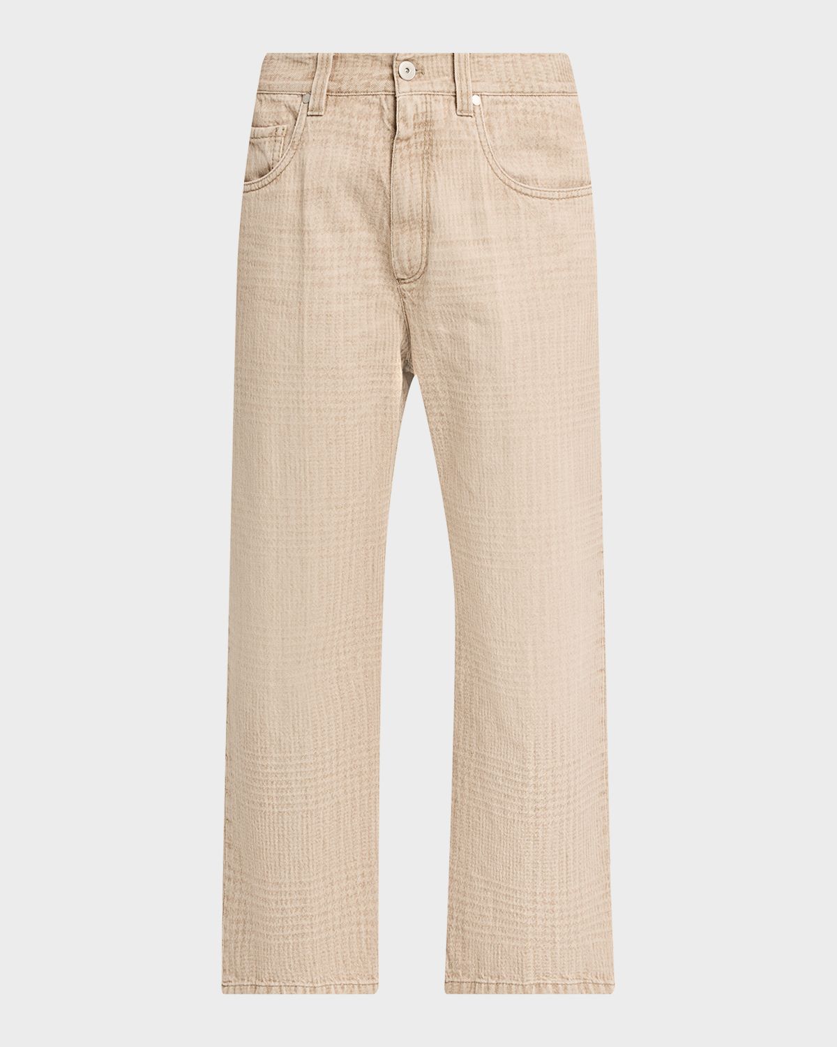 Brunello Cucinelli Check-Print Denim Straight-Leg Crop Pants