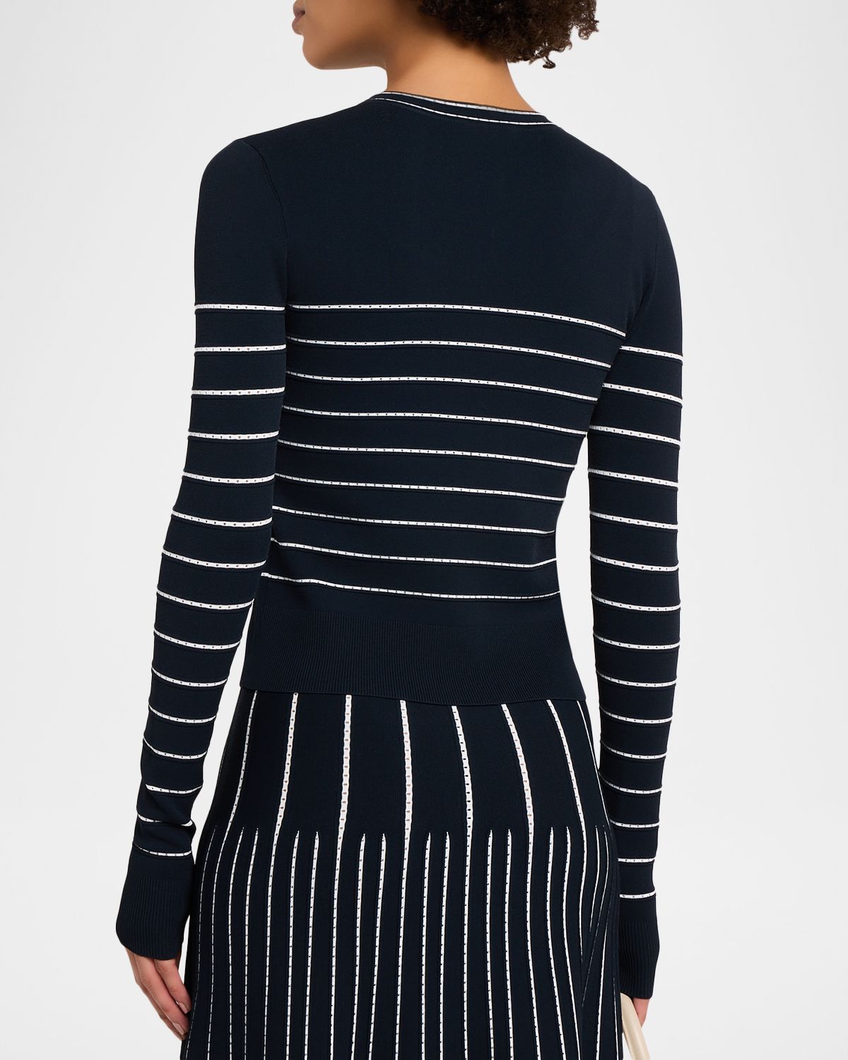Adam Lippes Faye Pointelle Striped Crewneck Cardigan | Thumbnail 3