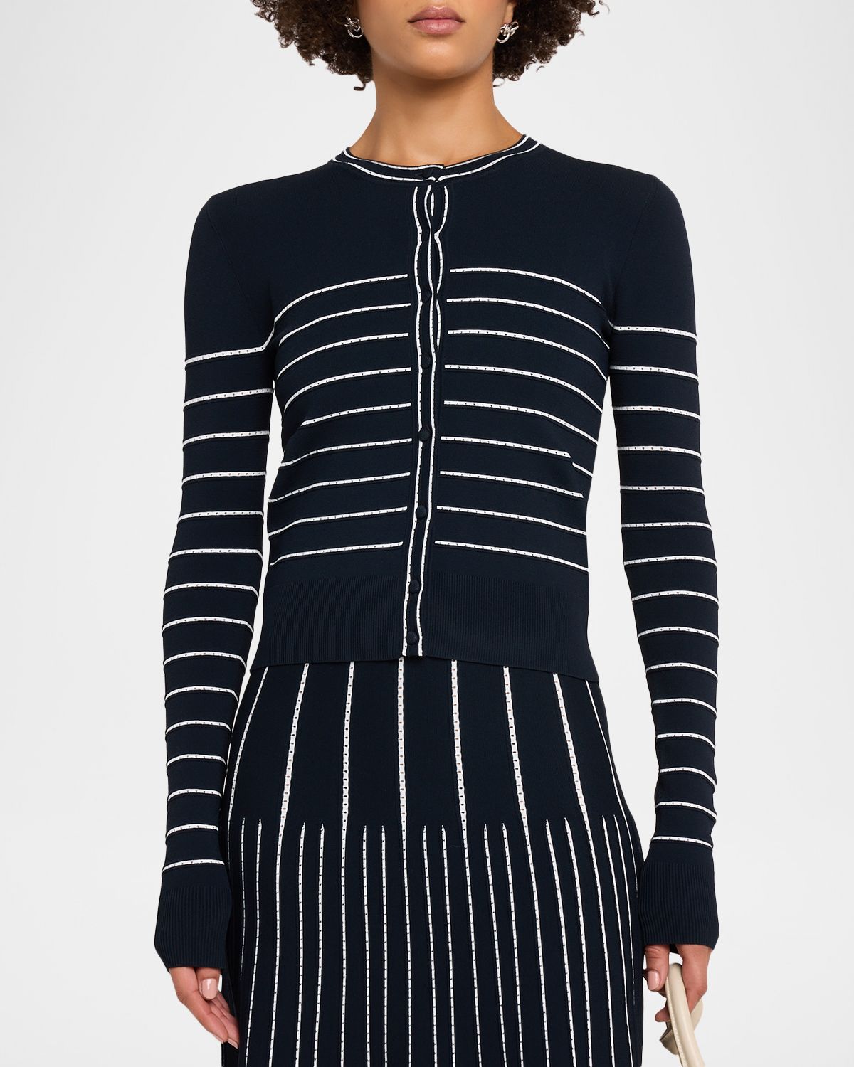 Adam Lippes Faye Pointelle Striped Crewneck Cardigan | Thumbnail 4