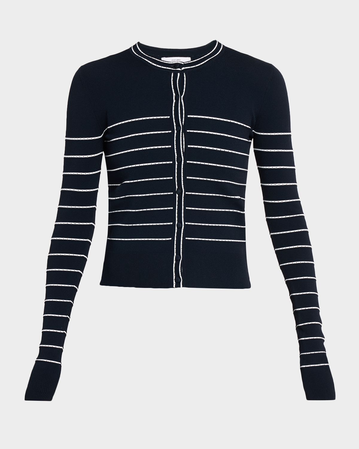 Adam Lippes Faye Pointelle Striped Crewneck Cardigan