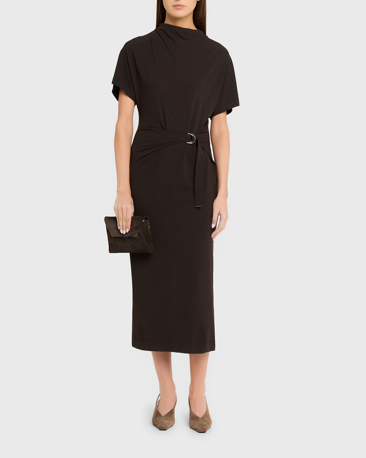 Brunello Cucinelli Wrap-Waist Midi Dress w/ Monili | Thumbnail 5