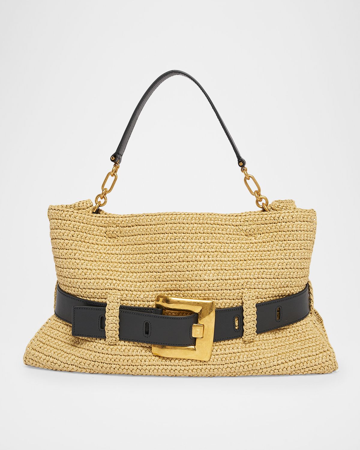 Balmain Cabas Mini Faux Raffia Top-Handle Bag