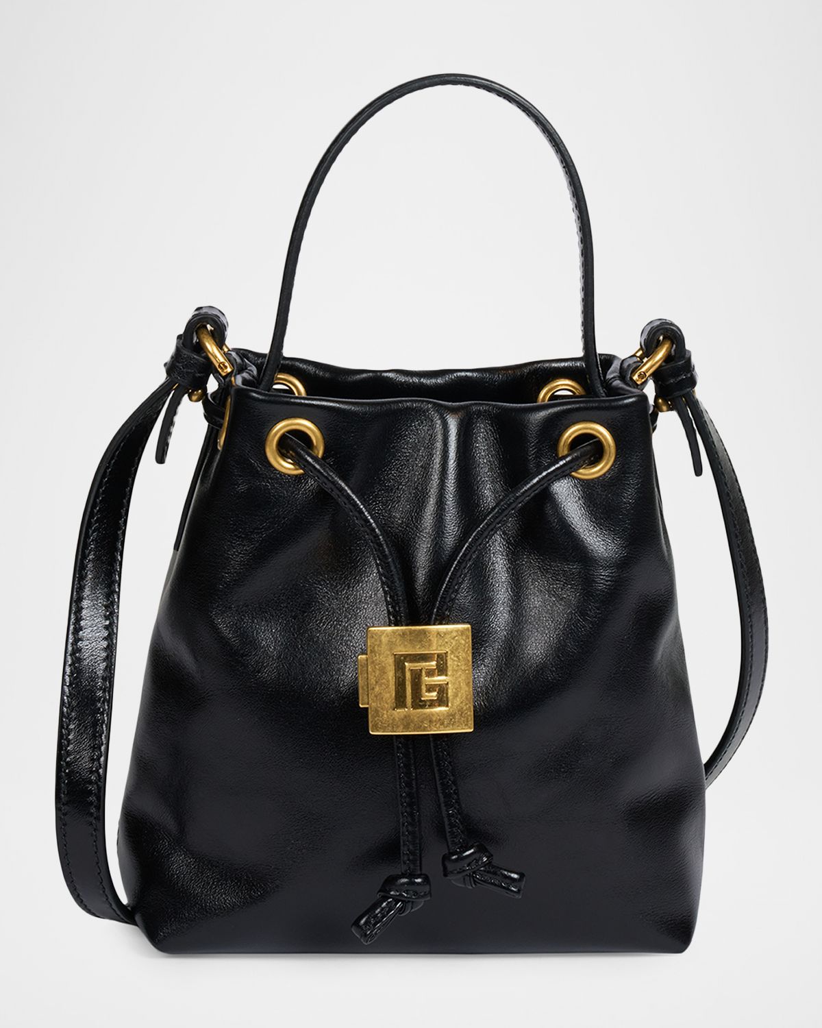 Balmain Pulse Leather Drawstring Bucket Bag